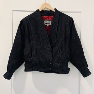 Vintage 90s PELLE CUIR Genuine Black Leather Crop Biker Moto Jacket